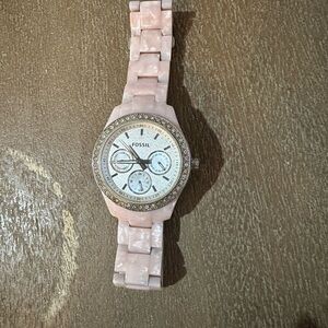 Fossil Women's Pale Pink Resin Crystal-Trim Chronograph Watch
